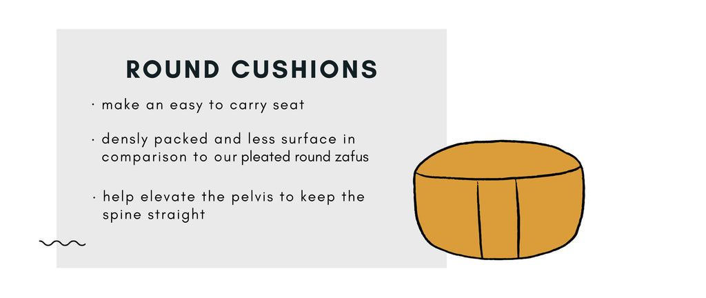 Scoria’s organic, natural, sustainable, ethical, environmental, meditation cushions. Round Cushion. Best meditation pillow, meditation seat.